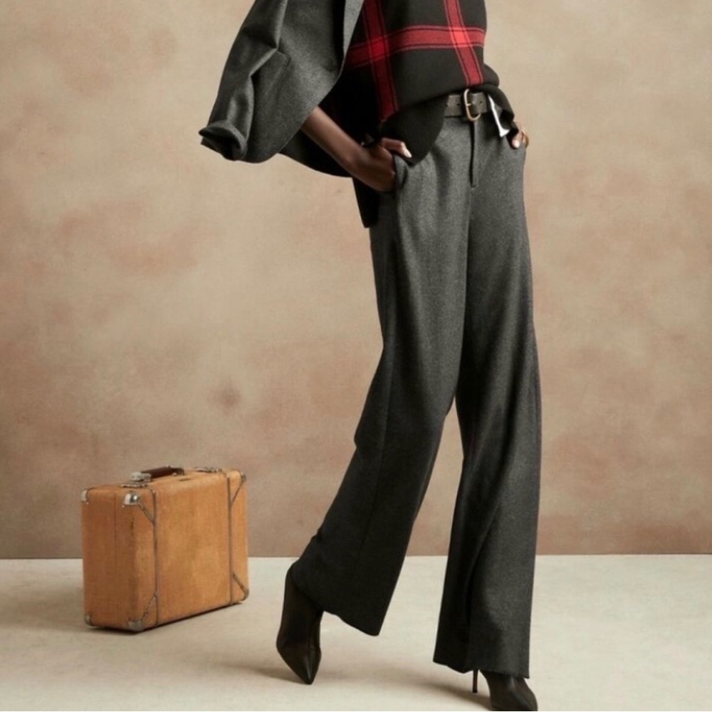 Banana Republic Grey High-Rise Wide-Leg Italian Wool-Blend Pant Size 10